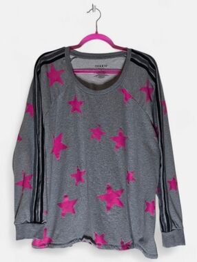 Torrid Gray Pullover sweatshirt with Pink Star and Black Sleeve Stripes 3x